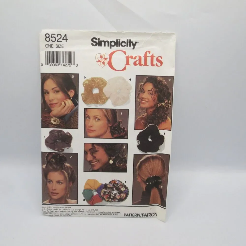 Simplicity Crafts 8524 Hair Accessories Scrunchies ONE SIZE 90s Vintage